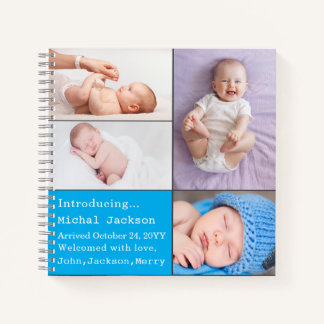 Baby Boy Neugeborenes Foto Geburtsankündigung Blue Notizbuch