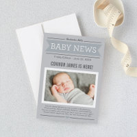 Baby Boy News Modernes Grau Foto Birth