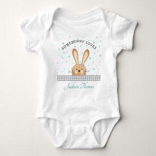Baby Boy Niedlich Bunny Liebe Aquamarin/Grau Perso Baby Strampler