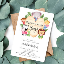 Baby Boy Niedlich Safari Animals Kinderdusche Einladung