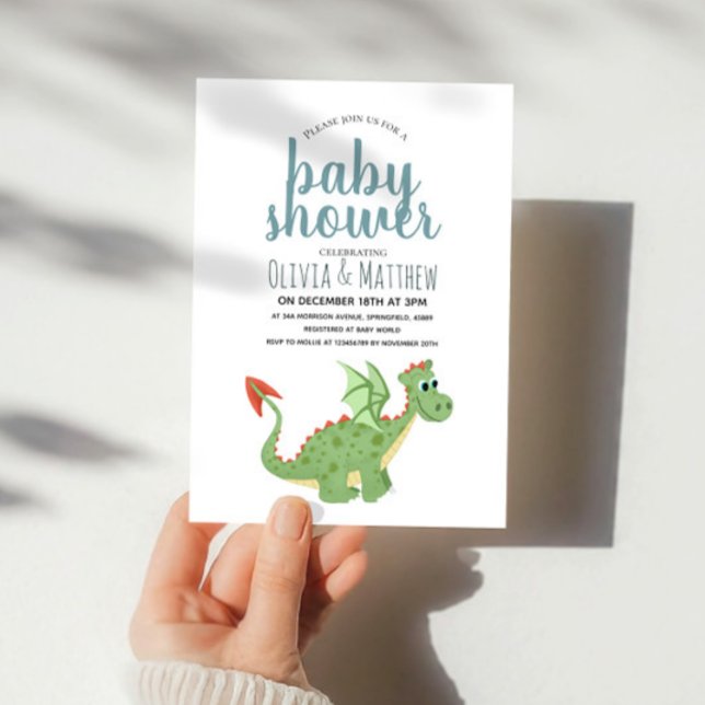 Baby Boy Niedlich und moderne Green Dragon Baby Du Einladung (Von Creator hochgeladen)
