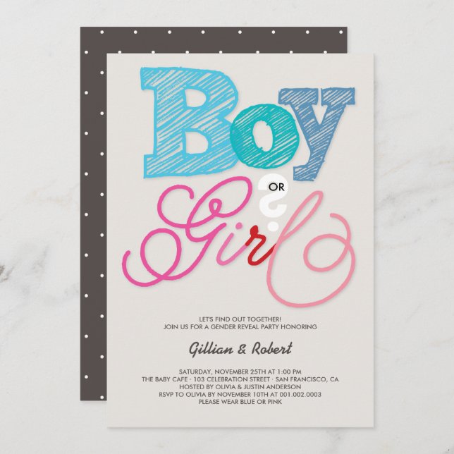 Baby Boy oder Girl Pink Blue Gender Reveal Party Einladung (Vorne/Hinten)