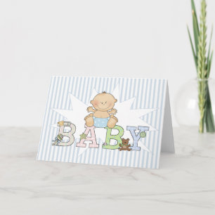 Baby Boy on Blue Striping Background Blank New Bab Ankündigung