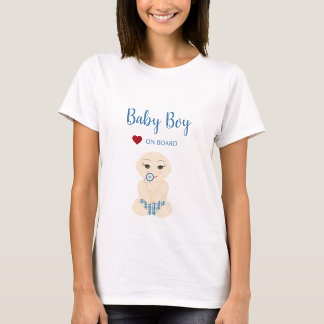 Baby Boy On Board Illustration in Blue Design T-Shirt (Vorderseite)