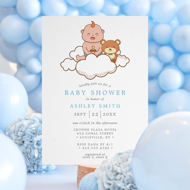 Baby Boy on Cloud Niedlich Baby Shower Einladung (Von Creator hochgeladen)
