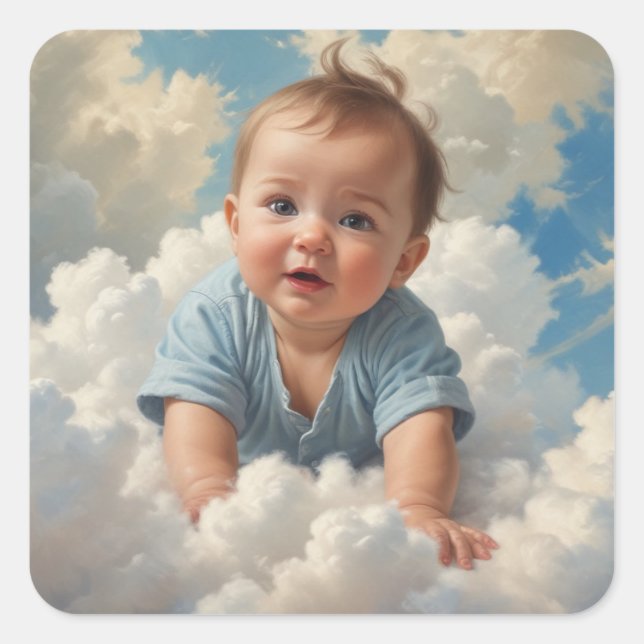Baby Boy on Cloud Quadratischer Aufkleber (Vorderseite)
