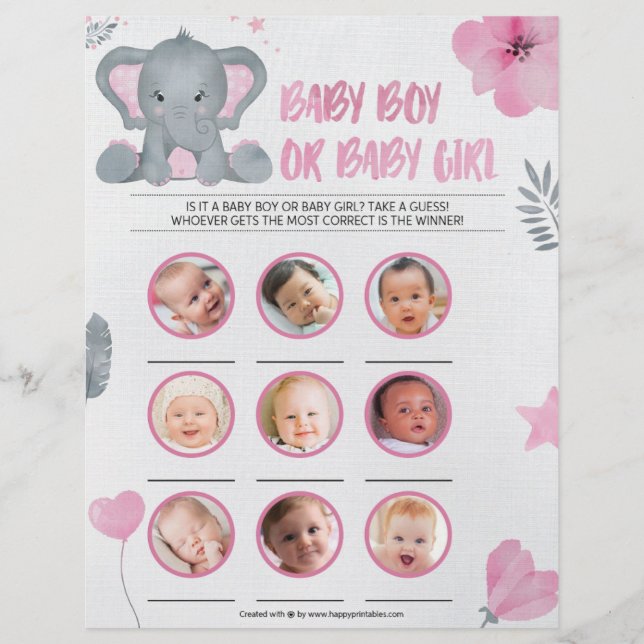 Baby Boy or Baby Girl [Baby Elephant [Rosa] Briefbogen (Vorderseite)