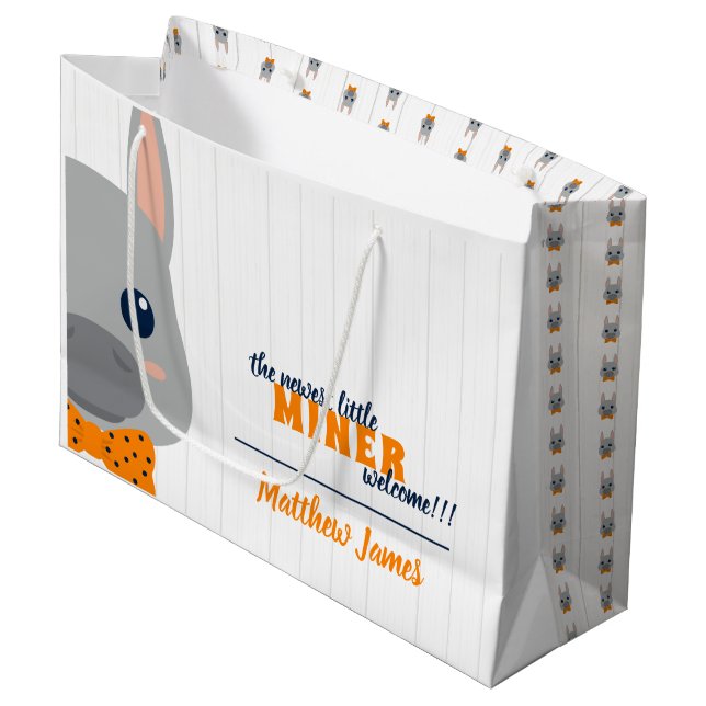 Baby Boy Orange Donkey Große Geschenktüte (Vorderseite Schrägansicht)