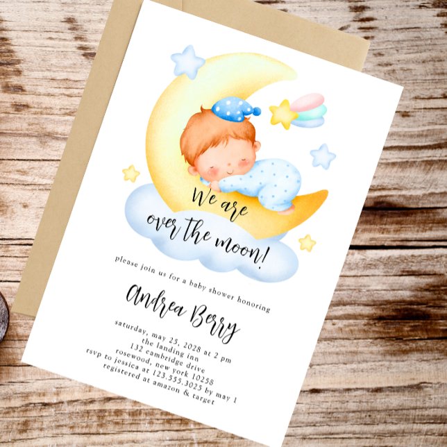Baby Boy Over the Moon Baby Shower Einladung (Von Creator hochgeladen)