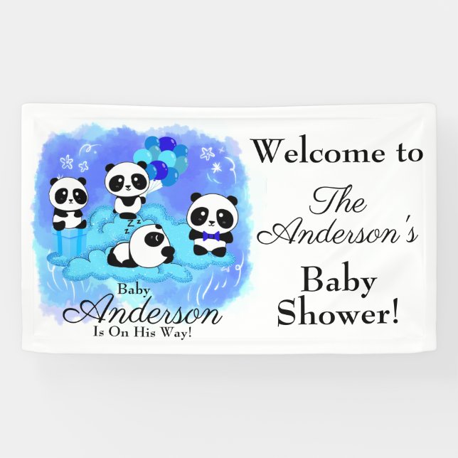 Baby Boy Pandas Baby Dusche Banner (Horizontal)