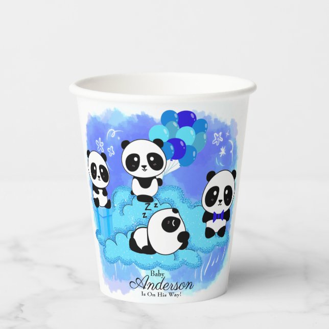 Baby Boy Pandas Baby Dusche Pappbecher (Vorderseite)