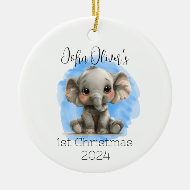 Baby Boy Personalisiert Elephant Ornament (Vorne)