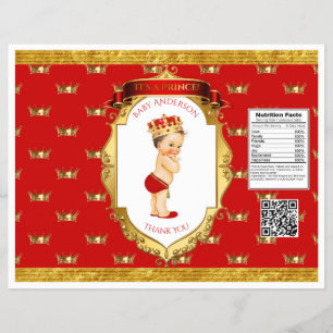 Baby Boy Prince Rot Gold Chipstüte Verpackung Flyer