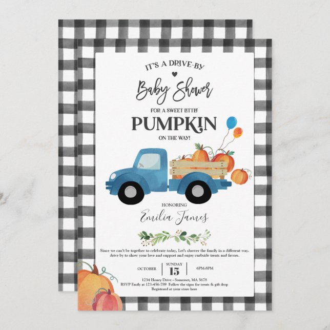 Baby Boy Pumpkin Truck Pumpkin Fall Baby Dusche Einladung (Vorne/Hinten)