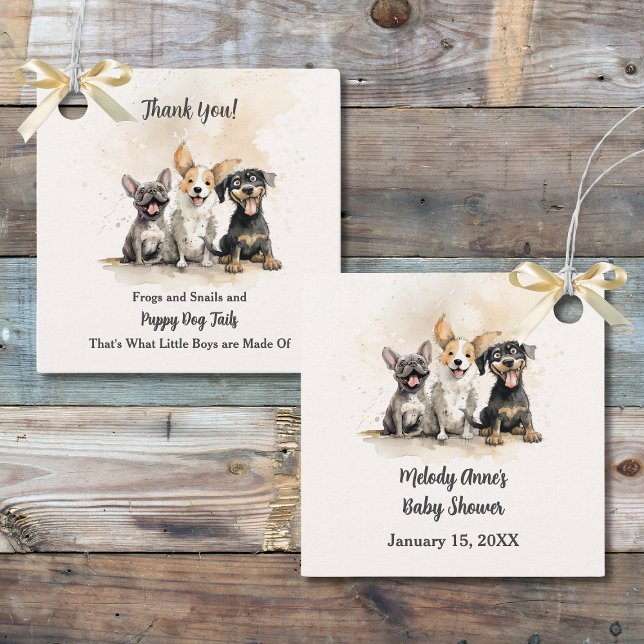 Baby Boy Puppy Dog Schwänze Kinderdusche Geschenkanhänger (Baby Boy Puppy Dog Tails Baby Shower Thank You Gift or Favor Tag with Watercolor Puppies.)