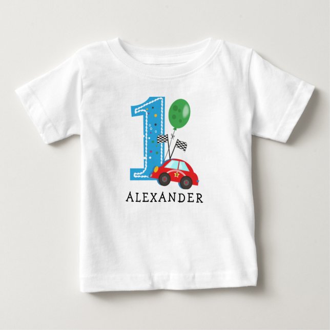Baby boy race car 1st Birthday T-Shirt (Vorderseite)