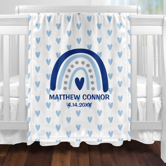 Baby Boy Rainbow and Hearts Personalized Fleecedecke (Von Creator hochgeladen)