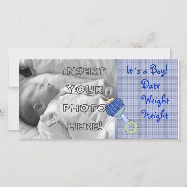 Baby Boy Rattle Ankündigung (Vorderseite)