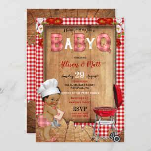 Baby Boy Red Gingham Wood Blume Baby Q Barbecue Einladung