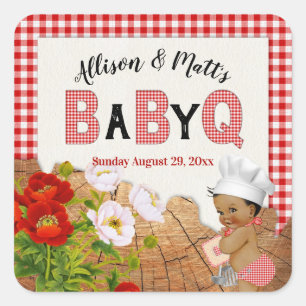 Baby Boy Red Gingham Wood Floral Baby Q GRILLEN Quadratischer Aufkleber