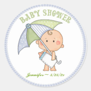 Baby Boy, Regenschirm, Babydusche Runder Aufkleber