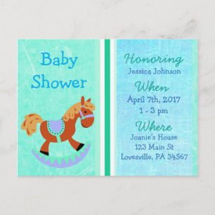 Baby Boy Rocking Horse Blue Baby Dusche Einladung