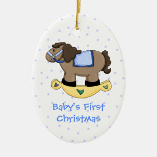 Baby Boy Rocking Horse Erste Weihnachtsfeier Keramik Ornament
