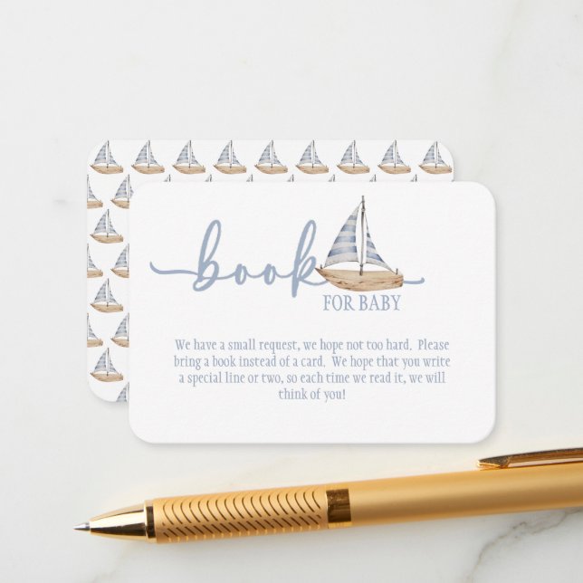 Baby Boy Sail Shower Book for Baby Card Begleitkarte (Vorderseite/Rückseite Beispiel)