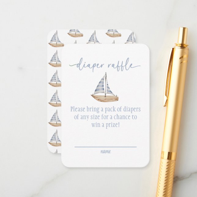 Baby Boy Sail Shower Diaper Raffle Card Begleitkarte (Vorderseite/Rückseite Beispiel)