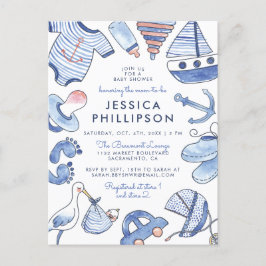 Baby Boy Sailor | Niedlich Blue Nautical Baby Dusc Einladungspostkarte