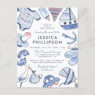 Baby Boy Sailor Niedlich Blue Nautical Baby Dusc Einladungspostkarte