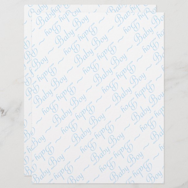 Baby Boy Script in Light Blue Text on White (Vorne/Hinten)