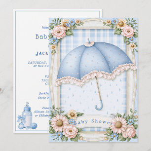 Baby Boy Shower Blaue Regenschirm Regentropfen Einladung
