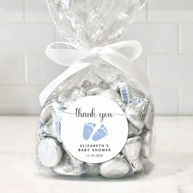 Baby Boy Shower Blue Feet Vielen Dank Runder Aufkleber (Von Creator hochgeladen)