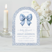 Baby Boy Shower Bow Blue White Floral Pattern Arch