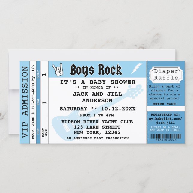 BABY BOY SHOWER CONCERT TICKET EINLADUNG (Vorderseite)