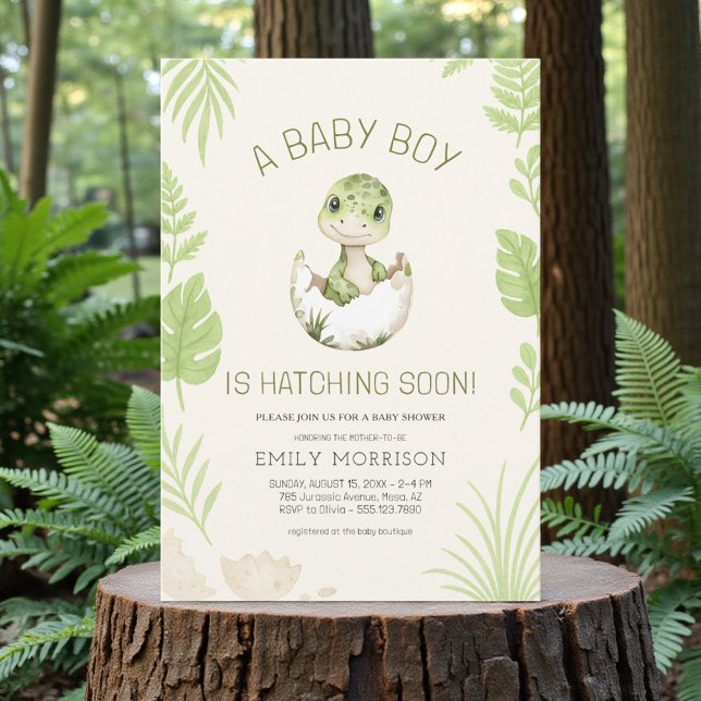 Baby Boy Shower Dinosaur Hatching Soon  Einladung (Von Creator hochgeladen)