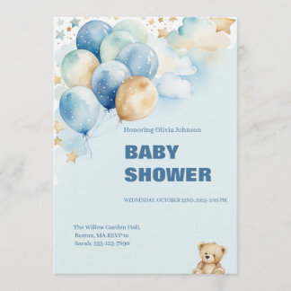 Baby Boy Shower Invitation | Blue Teddy Bear Einladung