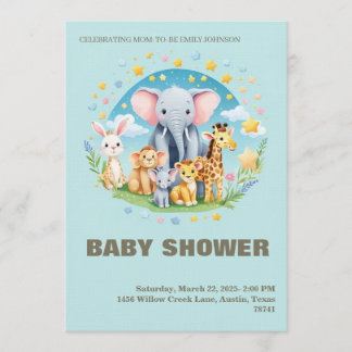 Baby Boy Shower Invitation Cartoon Animals Einladung