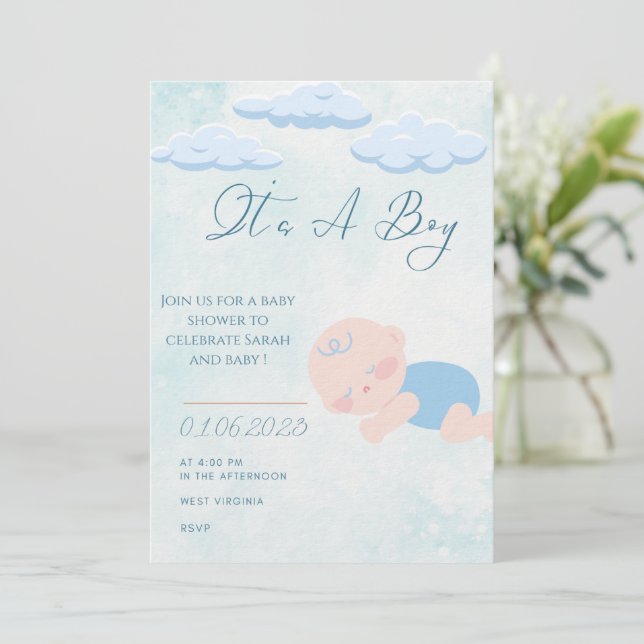 Baby boy Shower Invitation  Einladung (Stehend Vorderseite)