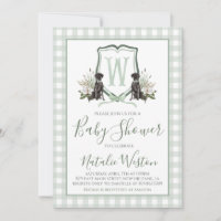 Baby Boy Shower Preppy Dog Southern Green Gingham