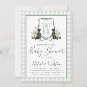 Baby Boy Shower Preppy Dog Southern Green Gingham Einladung