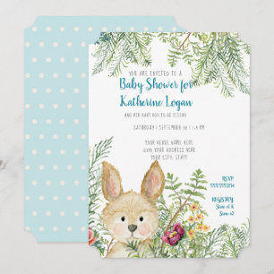 Baby Boy Shower Waldtiere Kaninchen Wald Farn Einladung