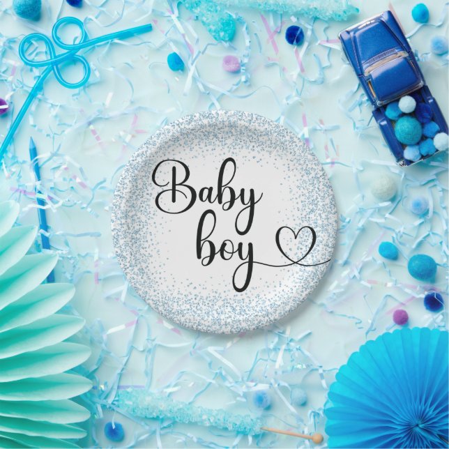 Baby Boy Skript hellblau Glitzer Paper Plate Pappteller (Party)