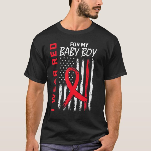 Baby Boy Son Heart Disease Awareness US Flag Match T-Shirt (Vorderseite)