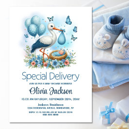 Baby Boy Special Delivery Stork Baby Dusche Einladung
