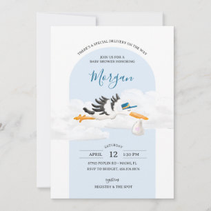 Baby Boy Special Delivery Stork Baby Dusche Einladung