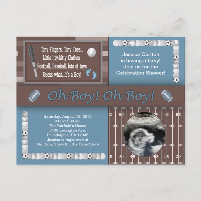 Baby Boy Sports Showcard Einladungspostkarte (Vorderseite)