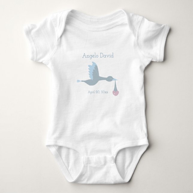 Baby Boy Stork mit Blue Sky und Wolken Baby Strampler (Vorderseite)