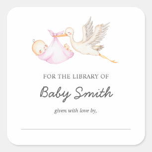 Baby Boy Stork Shower Buchzeichen Quadratischer Aufkleber